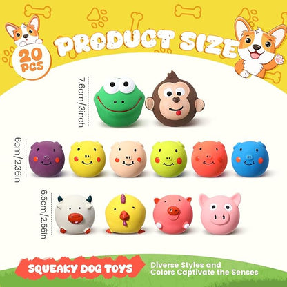 20 Pack Latex Dog Squeaky Toys Squeak Latex Puppy Toy Soft Rubber Funny Animal Sets Interactive Fetch Play Chew Molar Toys for Small Medium Dogs Pets