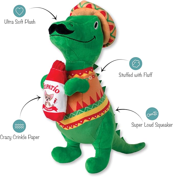Fringe Studio Fiesta Saurus Plush Dog Toy, Pet Shop Collection (314338)