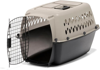 Petmate Vari Dog Kennel Portable Carriers & Crates for Smaller Dogs or Puppies and Pets 10 to 20 lbs, Airline-Friendly Plastic Pet Carrier Home and Travel, 24" Long, Taupe & Black, 24” x 16.7” x 14.5”