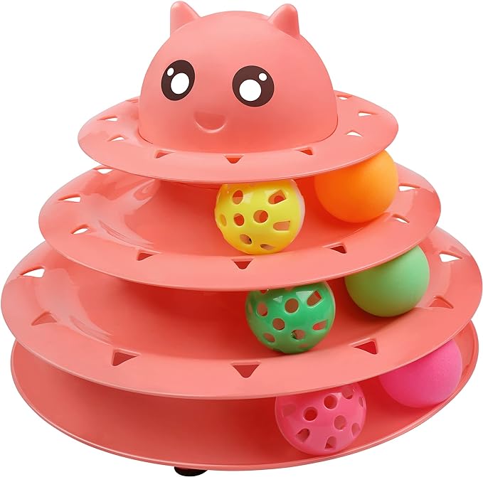 UPSKY Cat Toy Roller 3-Level Turntable Cat Toy Balls with Six Colorful Balls Interactive Kitten Fun Mental Physical Exercise Puzzle Toys
