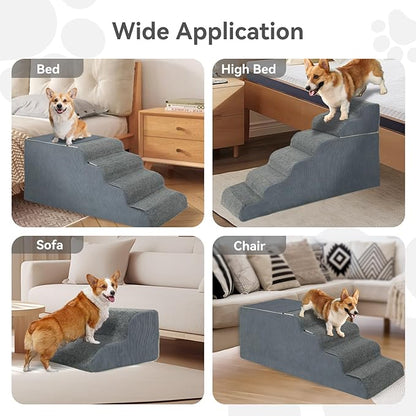 ABORON 6 Steps Dog Steps for High Bed, 25.5 Inch High Dog Stairs for Small Dogs, Waterproof Pet Stairs for Small Old Large Dogs and Cats with Removable Cover & PE Support Board for Bed/Car/Couch