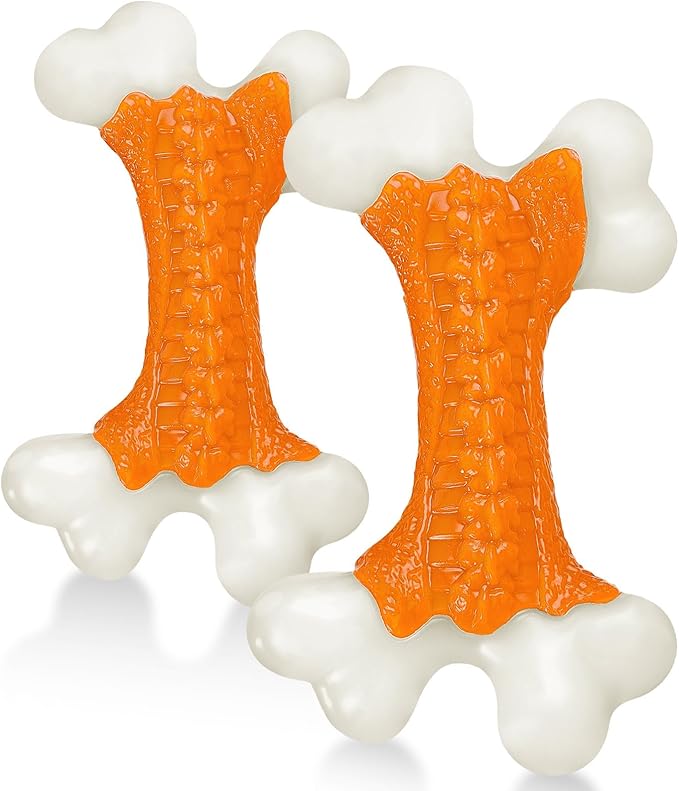 2-Pack Dog Toys for Aggressive Chewers, Indestructible 8" Tough Nylon Bone, Teething & Boredom Relief Chew for Large Dogs, Peanut Butter Flavor