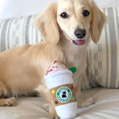 Haute Diggity Dog Starbarks Pupkin Spice Latte, Plush Designer Dog Toys with Interactive Squeaker, Stimulating Pet Enrichment, Machine-Washable & Safe Materials for All Breeds, One Size