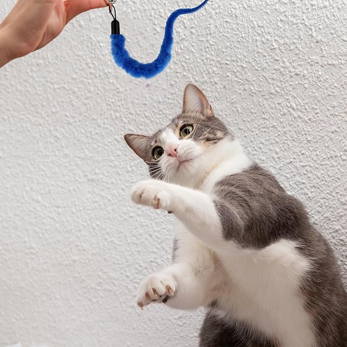 Vin Beauty 12 Pcs Cat Worm Toy Refills Cat Toys Wand Replacement Cat Wand Refills Worm Teaser with Bells Cat Wand Attachments Worm Toy Cat Accessories for Bored Indoor Cats Kitten