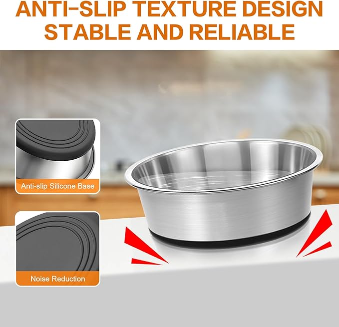 Stainless Steel Dog Bowls Set of 2, Extra Thick Metal Bowls, with Non-Slip Rubber Base Dog Bowl, BPA Free, Holds 2 Cups(16 fl oz), for Small Dogs, Black