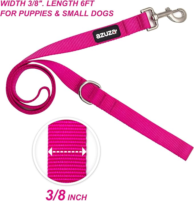 azuza 3 Pack Nylon Dog Leashes,Strong & Durable Basic Style Leash with Easy to Use Collar Hook,Available in Multiple Lengths for Puppy Small Dogs, Hot Pink/Pink/Purple