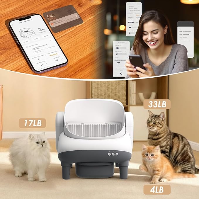 Large Automatic Litter Box Open Top, MeowWhimsy S7 Pro Self Cleaning Litter Box, App Control-No Scoop, Odor-Free, Extra Large Electric Kitty Litter-Boxes for Multi-Cat, Includes Pedal Mat, Bags