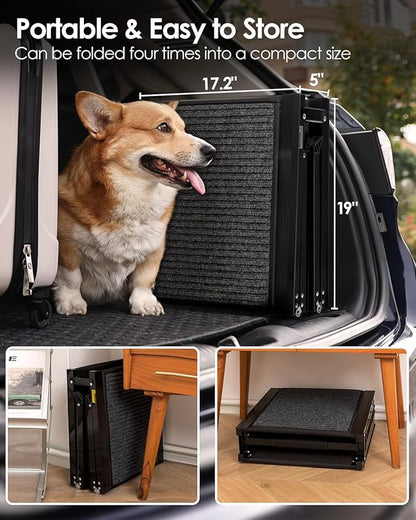 Folding Dog Ramp for Car SUV Truck, 17.3" x 71" Portable Pet Ramp for Large Dogs, Lightweight Non-Slip Dog Car Ramp, Sturdy Dog Ramp for Cars and High Beds, Easy to Carry and Store
