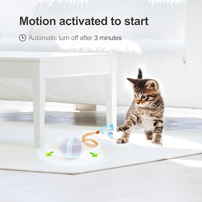 Interactive Cat Toys for Indoor Cats,The 3rd Generation Agile Moving Cat Ball with Elastic Mesh Tail,Automatic Kitten Toys for Bored Indoor Cats (Purple)