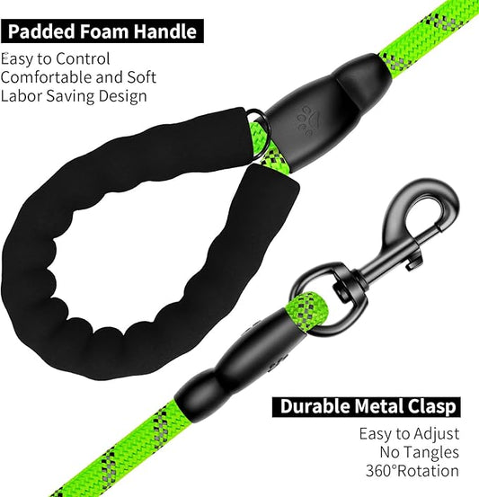 Heavy Duty Dog Leash for Large Medium Small Breed Dogs, Reflective Rope Dog leashes with Comfortable Handle,4/5/6 FT Pet Puppy Leash for Night Walking with Poop Bag Holder,Green,1/2 inch