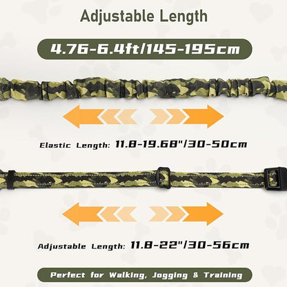 Hands Free Dual Handle Retractable Bungee Leash with Reflective Trim, Adjustable Waist Belt for Dog Walking, Running, Hiking - Durable Nylon Leash for Medium Large Dogs, Military Green