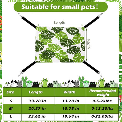 Jetec 2 Pack Cat Hammock for Cage, Catio Accessories Reversible Soft Cats Bed with Adjustable Straps and Hooks Double-Sided Linen and Fleece Hanging Hammock for Cats, Kitten(Monstera Leaf,M)