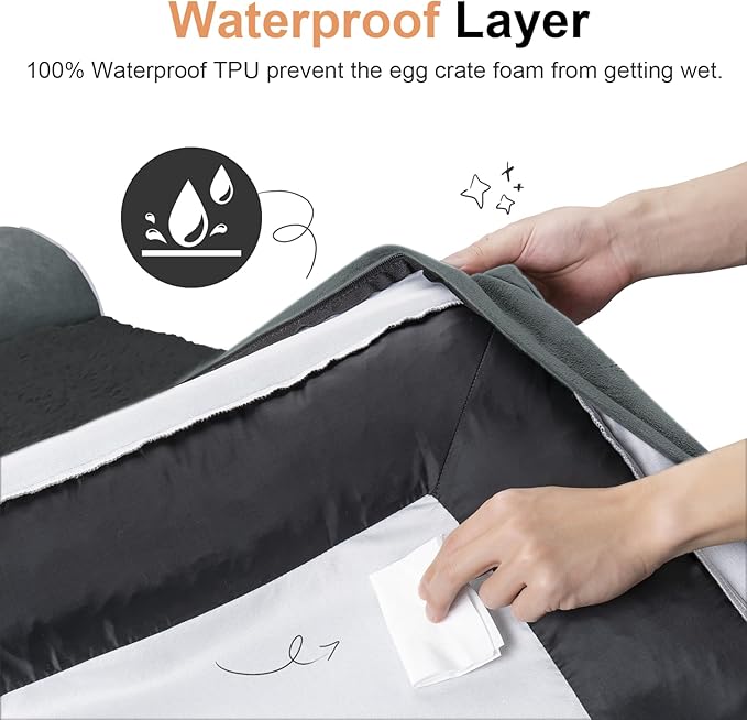 Large Dog Bed Orthopedic Washable: Extra Large Sized Beds for Jumbo Dogs Egg Crate Foam Sofa Couch Waterproof Removable Cover - Dark Grey