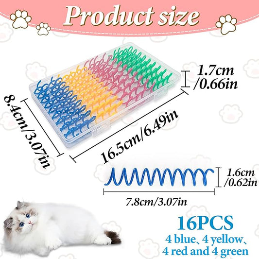Andiker Mini Cat Spiral Springs, 16Pcs Cat Springs Toy Come with a Storage Box Long-Lasting 4 Bright Colors Plastic Springs Cat Toy for Indoor Cat Swatting Biting Hunting Self-Play Kitten Toys (S)