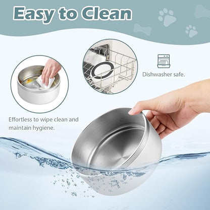 LIANLAI Stainless Steel Dog Bowls, Rust-Resistant Pet Bowls, Non Slip Dog Water Bowl, Versatile Feeding Bowls (White，64 oz)