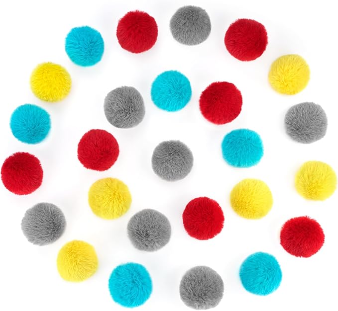 CHIWAVA 24PCS 1.8" Catnip Furry Cat Toys Ball Soft Pom Pom Balls Kitten Chasing Quiet Play Assorted Color