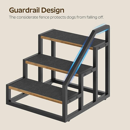 Dog Stairs for Small Dogs, 3-Steps Dog Steps for High Beds and Couch, 20.5”H Pet Steps with Non-Slip, Rustic Brown and Black LT11BR