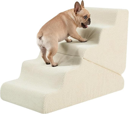 Dog Ramp for Bed, 23" H Dog Stairs for High Bed, 2 in 1 Pet Steps for Small Dogs, 5-Step Foldable Transformable Large Cats Ramp to Get on Couch, Non-Slip Balanced, Beige