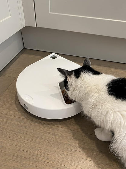 Closer Pets C500 5 Bowl Digital Timer-Controlled Automatic Pet Feeder - 5-Meal Feeder with Stainless Steel Bowl and Ice Packs, Wet or Dry Food, 5 Meals Up to 0.73 lb Each, White
