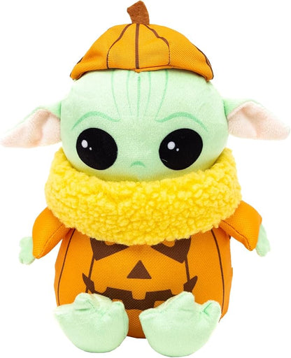 Star Wars Squeaky Plush Dog Toy for Large, Medium & Small Dogs, Halloween Grogu Pumpkin Sitting Pose, 8.5" x 7.0"