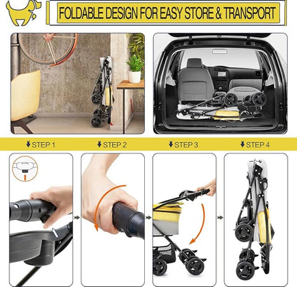 3-in-1 Pet Stroller for Small Dogs and Cats, Folding Lightweight Dog Stroller with Detachable Carrier Portable Cat Puppy Jogging Stroller with Cup Holder and Storage Basket, 4 Wheels