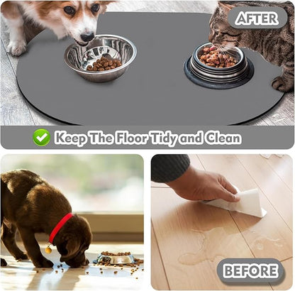 Cat Food Mat 24''x16'', Absorbent Cat Mats for Food and Water, Non-Slip Rubber Mat for Cats Bowls, Easy Store Pet Food Placemat, Mats for Under Cats Food Bowls, Fit with Kitchen, Living Room