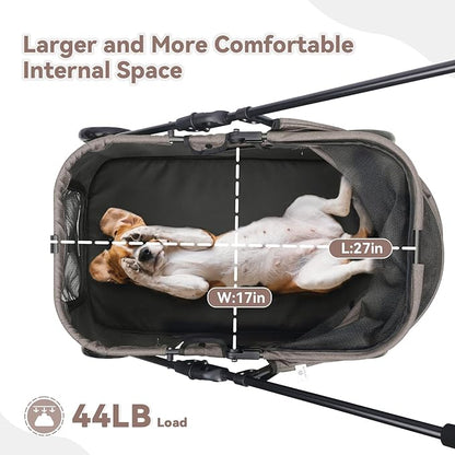 20% Larger Capacity, Wedyvko Dog Stroller for Medium/Small Pets w/Dog Poop Bags & Dispenser, Storage Pouch, Zipperless, Entry in/Out Easy (Coffee)