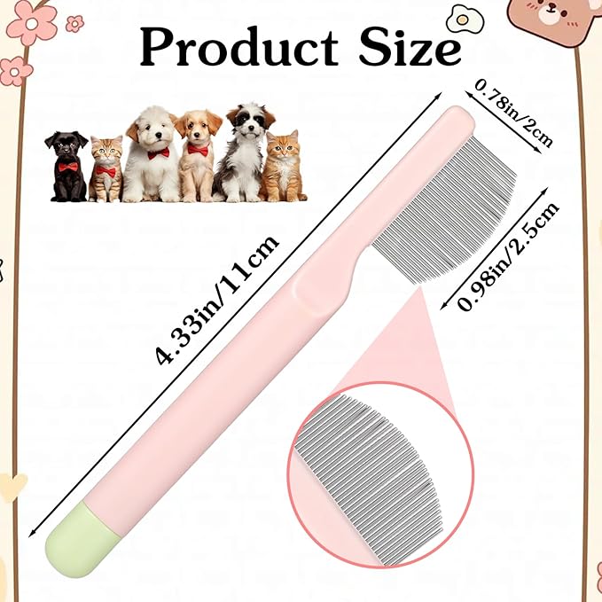 Pet Facial Grooming Comb, Stainless Steel Dog Eye Comb, Dog Flea Comb, Round-Tip Arc Teeth, Stress-free Tear Stain Remover for Dogs & Cats Fit Yorkie, Shih Tzu, Maltese Maltipoo Pomeranian
