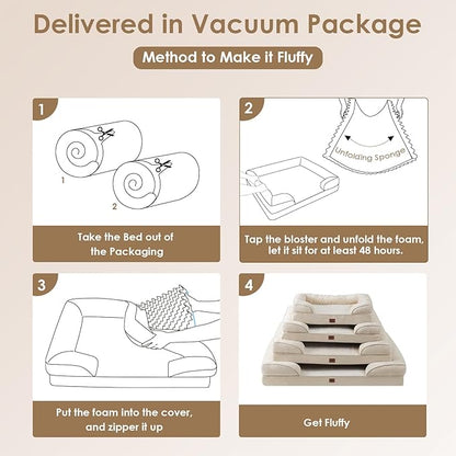 EHEYCIGA Orthopedic Dog Beds for Extra Large Dogs, Waterproof Memory Foam XL Pet Bed with Sides, Non-Slip Bottom and Egg-Crate Foam Big Dog Couch Bed with Washable Removable Cover, Beige