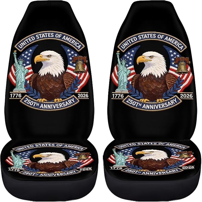 Eagle USA Flag Seat Covers for Cars Front Seat, American 250th Anniversary Patriotic Seat Covers Car Protectors Auto Interior Accessories Universal for SUV Truck Van Sedans