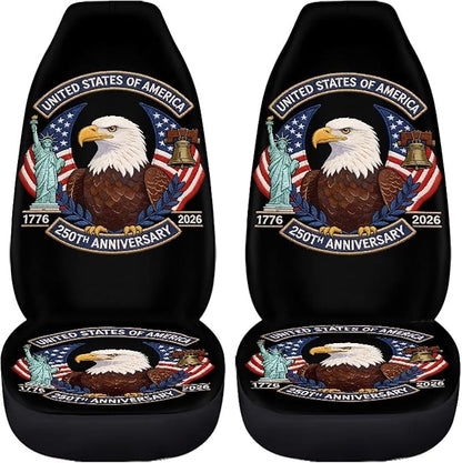 Eagle USA Flag Seat Covers for Cars Front Seat, American 250th Anniversary Patriotic Seat Covers Car Protectors Auto Interior Accessories Universal for SUV Truck Van Sedans