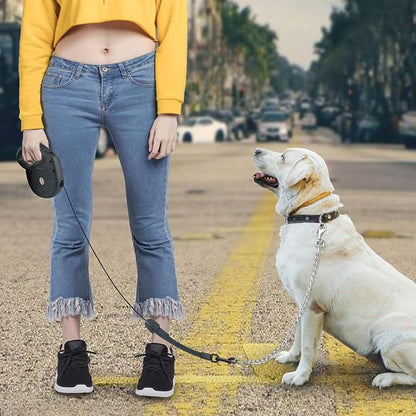 Idepet Heavy Duty Retractable Dog Leash for Small and Medium Dogs, Anti-Chewing Steel Chain Design,360 DegreeTangle-Free,Break and Lock System,26ft Leash Dog Walking (Black, Round Rope)