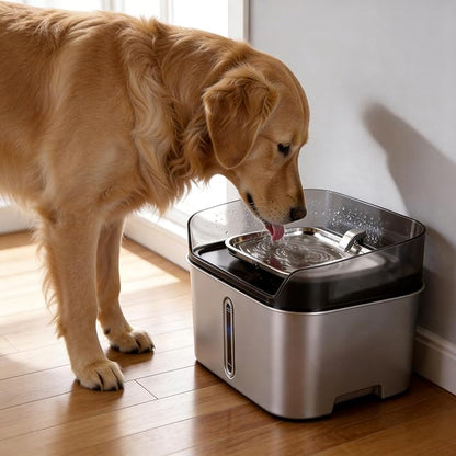 No Spill Dog Water Fountain Stainless Steel for Large Dogs, 8L/2.1Gal Ultra Quiet Pet Water Fountain for Cats Dogs Indoor, Automatic Dog Water Bowl Dispenser