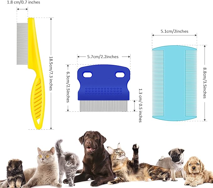 Boao 6 Pack Flea Lice Comb Stainless Steel Dog Cat Grooming Combs with Rounded Teeth, Double Sided Pet Tear Stain Remover Dematting Tool for Pets(Pink, Yellow, Dark Blue, Green, Blue, Orange)