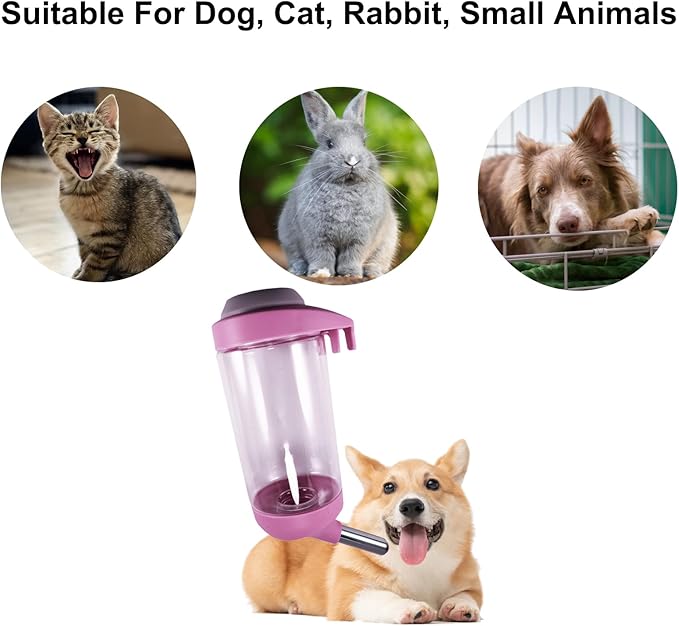 Dog Crate Water Bottle - 12 oz No Drip Kennel Pet Water Dispenser, Easy-to-Use Cage Water Bottle for Dogs, Cats, Small Animals, 350ML, Pink