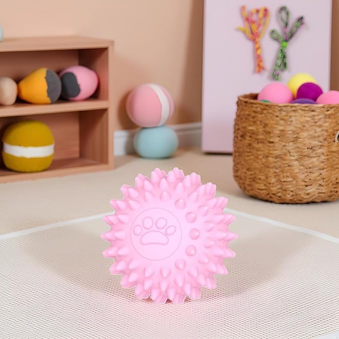 Dog Chew Toys for Aggressive Chewers,3Pcs Pink Dogs Toy Spiky TPR Ball No Squeak Chew Toy Long Lasting for Aggressive Heavy Chewers Dogs Puppy Teething Training Spiky Rubber Ball Toy Small