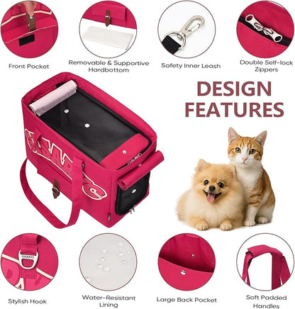 Dog Purse Carrier for Small Dogs, Cats and Puppies – Soft-Sided Foldable Pet Travel Bag with Multi Pockets, 3-Sided Mesh & Rollable Cover for Nervous Cats, Fits Pets up to 15 lbs (Berry Red)
