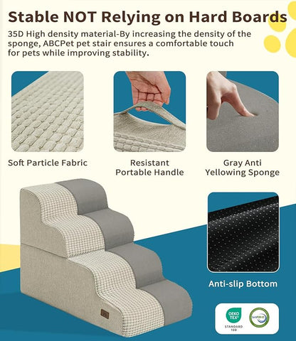 Dog Stairs for Bed, 19.7" H Dog Steps for High Bed Widen Stairs for Dogs Large 35D Foam Pet Ramp Stairs Pet Stairs for High Bed or Sofa Non-Slip Balanced Pet Step Indoor, Beige