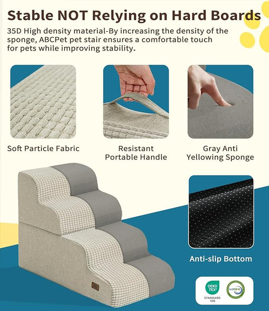 Dog Stairs for Bed, 19.7" H Dog Steps for High Bed Widen Stairs for Dogs Large 35D Foam Pet Ramp Stairs Pet Stairs for High Bed or Sofa Non-Slip Balanced Pet Step Indoor, Beige