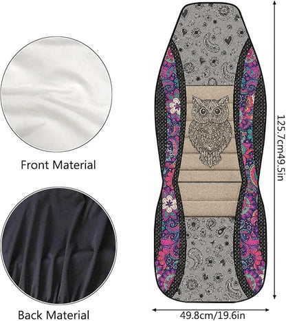 Owl Car Front Seat Covers Waterproof Universal Front Seat Cover Boho Floral Removable Automotive Accessories Suitable for Cars, SUV and Trucks