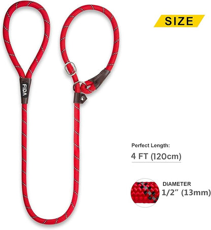 Fida Slip Leads for Dogs, 4 FT x 1/2" Dog Leash Heavy Duty Comfortable Strong Rope Lead for Large, Medium Dogs, No Pull Pet Training Leash with Highly Reflective,Red