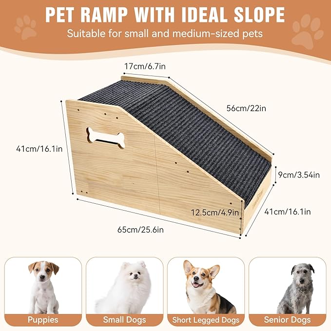 Dog Ramps for Small Dogs, Dog Steps for Couch with Non-slip Cover and Pads, Gentle Slope Ramp for Dogs to Get on Bed, Couch, Patio, Window Sill, Car, Easy up and down Pet Ramps for Puppy, Cats