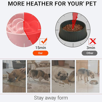 Petygooing Elevated Slow Feeder Ceramic Dog Bowls 8.26in, Slow Feeder Elevated Bowl for Small&Medium, Ceramic Slow Feeder Heavy Weighted Non-Toxic Non-Slip Puzzle Maze(Pink, 8.26in)