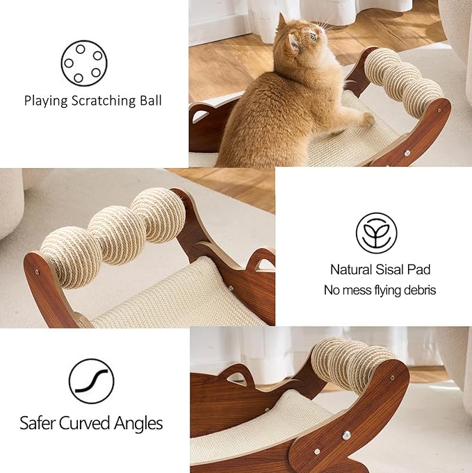 Natural Sisal Cat Scratch Pad with Sisal Cat Scratching Balls, Large Cat Scratcher Bed Hammock Lounge for Scratching Pad, Protects Furniture(Caramel)
