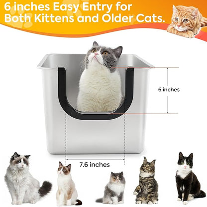 Yangbaga Extra Large Stainless Steel Litter Box, Leak Proof 12 Inches High Sides for Urine & Litter Trapping, Corner Litter Box for Kittens, Older Cats,Non-Stick,Non-Slip,No Sharp Edges