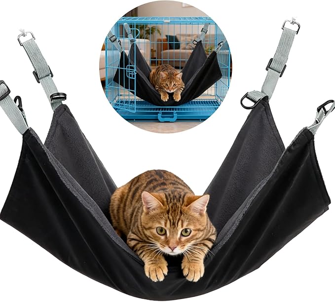 Varku Cat Hammock for Cage, Large Cozy Pet Bed, 22 x 16.5 in, Soft Plush, Adjustable Straps, Easy to Clean, Space-Saving Cat Bed for Kittens, Cats, Ferrets