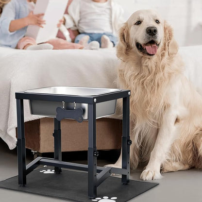 2 Gallon Elevated Large Dog Water Bowl, 4 Adjustable Height 10.5-15.8'' Raised Stainless Steel Bowl Stand with Anti-Slip Mat for Large Breed, Metal Dog Feeding Station for Relief Joint Pressure