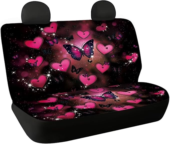 AFPANQZ Pink Butterfly Car Backseat Covers Dog Seat Cushion for Rear Seat Non-Slip Soft Car Seat Covers for Dogs, Pet, Kids Seat Cover for Auto Back Seat, Bench Protective Covers