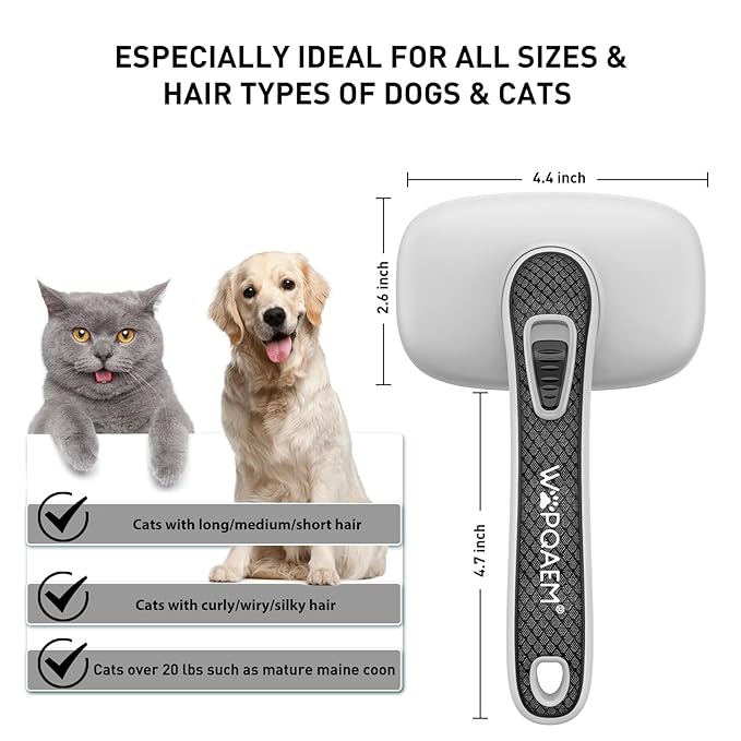 Cat Brushes for Indoor Cats,Skin Friendly Cat Brush for Shedding & Grooming Brush for Long or Short Haired Cats, Easy Clean Retractable Bristles, Grey