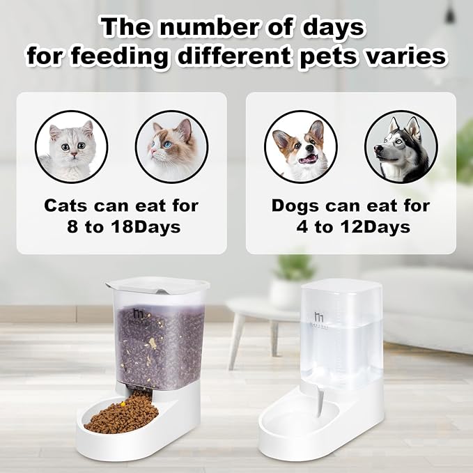 Marchul Dog Feeder and Water Dispenser, Automatic Gravity Dog Food Dispenser, Pet Food Dispenser Set for Small Medium Dogs Puppy Kitten (1 Gallon / 3.8L with Silicone Mat)